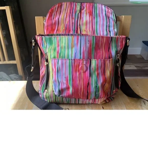 Karl Lagerfeld Paris Crossbody Bag Multi-Color Rainbow Stripes Neon NWOT - Picture 4 of 8